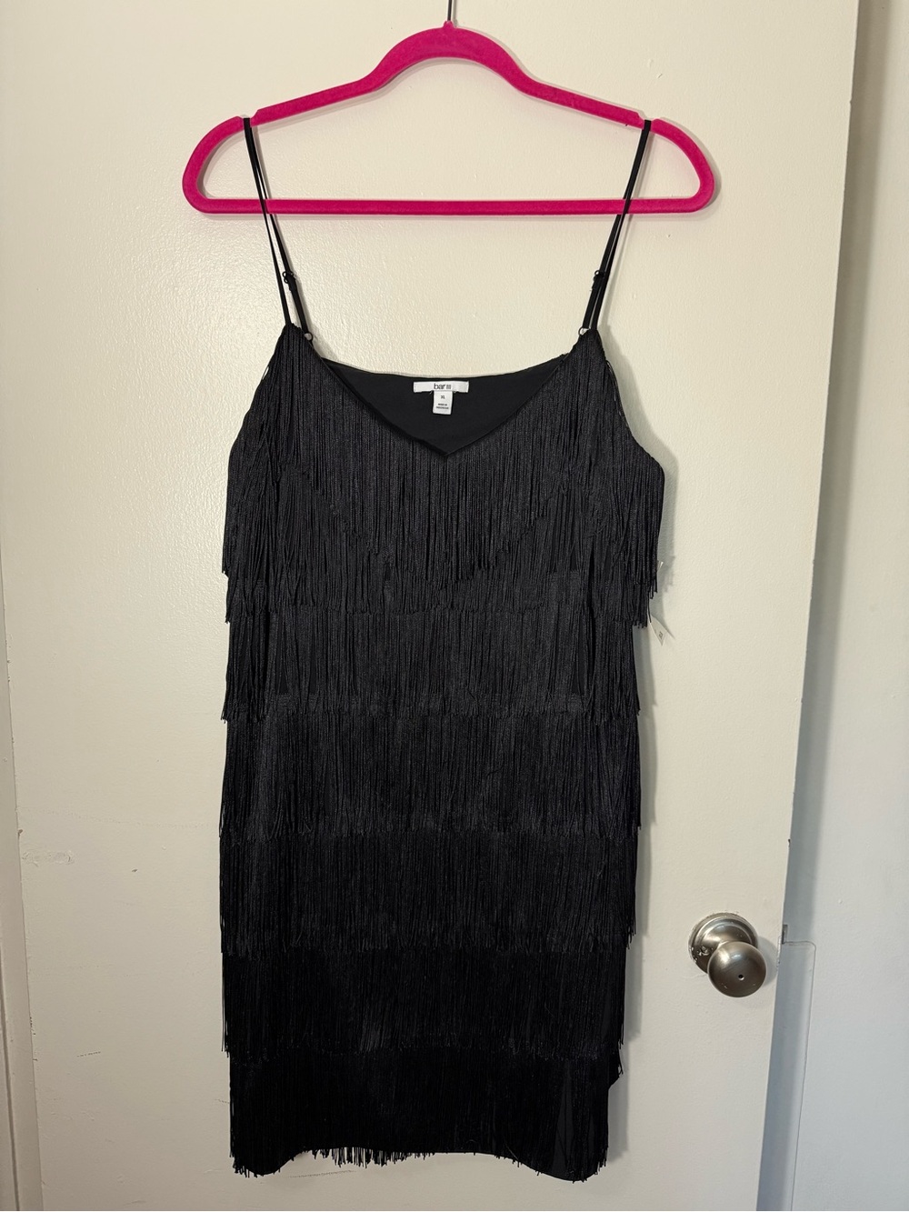 Bar III Black Fringe Slip Dress